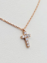 Load image into Gallery viewer, Mini Diamond Cross on Adjustable Necklace - 14K Rose Gold