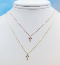 Load image into Gallery viewer, Mini Diamond Cross on Adjustable Necklace - 14K Yellow Gold