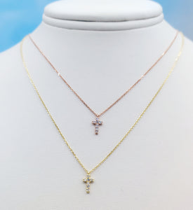 Mini Diamond Cross on Adjustable Necklace - 14K Yellow Gold