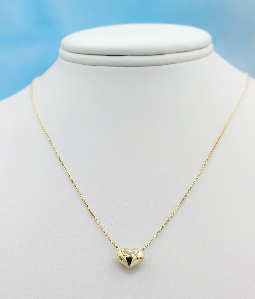 Puffy Heart Adjustable Necklace - 14K White or Yellow Gold