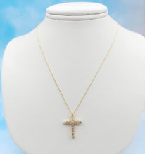 Load image into Gallery viewer, Moonstone &amp; Diamond Cross on 18&quot; Chain - 14K Yellow Gold