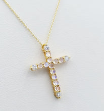 Load image into Gallery viewer, Moonstone &amp; Diamond Cross on 18&quot; Chain - 14K Yellow Gold