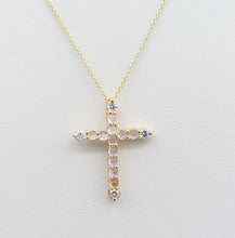 Load image into Gallery viewer, Moonstone &amp; Diamond Cross on 18&quot; Chain - 14K Yellow Gold