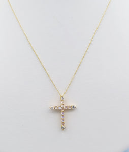 Moonstone & Diamond Cross on 18" Chain - 14K Yellow Gold