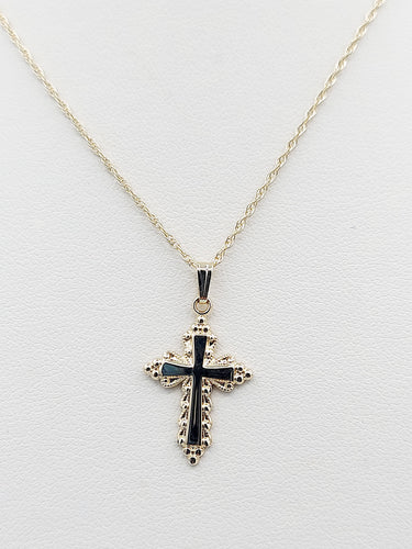 Petite Filigree Cross Pendant & Chain - 14K Yellow Gold