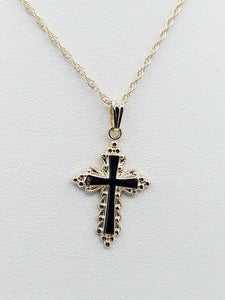 Petite Filigree Cross Pendant & Chain - 14K Yellow Gold