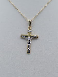 Crucifix Cross Pendant & Chain - 14K Yellow & White Gold