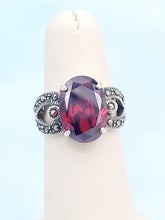 Load image into Gallery viewer, Oval Faceted Garnet Marcasite Ring - Sterling Silver