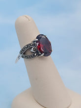 Load image into Gallery viewer, Oval Faceted Garnet Marcasite Ring - Sterling Silver