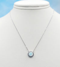 Load image into Gallery viewer, Round Opal with Halo Necklace - Sterling Silver
