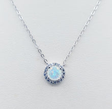 Load image into Gallery viewer, Round Opal with Halo Necklace - Sterling Silver