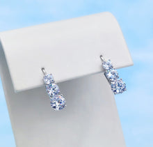 Load image into Gallery viewer, Three Stone French Back Earrings - Sterling Silver