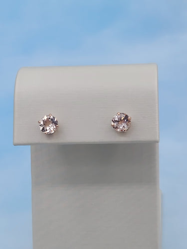 Round Morganite Stud Earrings - 14K Rose Gold