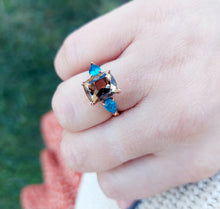 Load image into Gallery viewer, Honey Smokey Topaz and Blue Apatite Ring - 14K Rose Gold