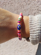 Load image into Gallery viewer, Evil Eye Neon Heishi Stretch Bracelet