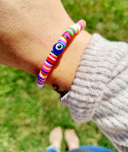 Load image into Gallery viewer, Evil Eye Neon Heishi Stretch Bracelet