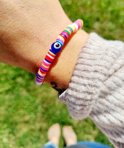 Evil Eye Neon Heishi Stretch Bracelet