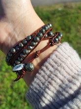 Load image into Gallery viewer, Pyrite &amp; Brown Leather Bracelet Wrap (Fall Fashion)