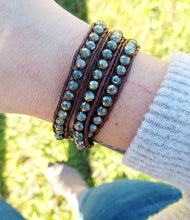 Load image into Gallery viewer, Pyrite &amp; Brown Leather Bracelet Wrap (Fall Fashion)