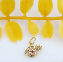 Load image into Gallery viewer, Petite Evil Eye Diamond &amp; Ruby Charm - 14K Rose Gold