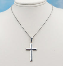 Load image into Gallery viewer, Flat Polished Cross Necklace - Sterling Silver