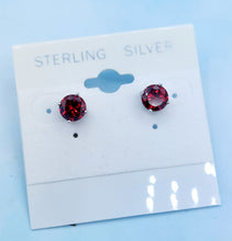 Load image into Gallery viewer, Garnet January CZ Stud Earrings - Sterling Silver