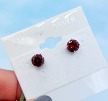 Load image into Gallery viewer, Garnet January CZ Stud Earrings - Sterling Silver