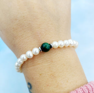 White Pearl with Green Kyanite Bracelet - TJazelle Cape Bracelet Reverse