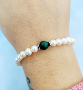 White Pearl with Green Kyanite Bracelet - TJazelle Cape Bracelet Reverse