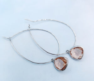 Peach - Teardrop Gemstone Hoop Earrings