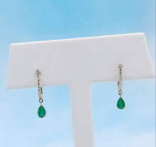 Load image into Gallery viewer, Diamond Huggies with Emerald Drop - 14K Gold
