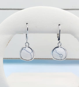 White Howlite - Mini Teardrop Gemstone Leverback Earrings