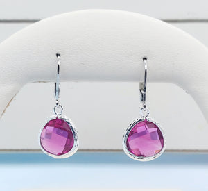 Hot Pink - Mini Teardrop Gemstone Leverback Earring