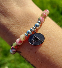 Load image into Gallery viewer, Cardinal Charm on Holiday Jade Bracelet - TJazelle H.E.L.P Collection