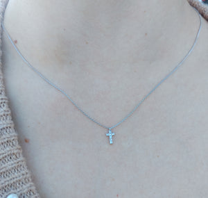 Diamond Mini Cross Adjustable Necklace - 14K White Gold