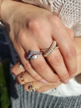 Load image into Gallery viewer, East to West Pearl and Diamond Ring - 14K White Gold