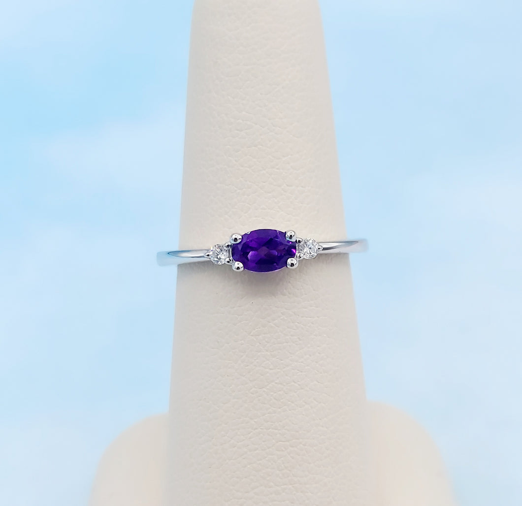 East to West Amethyst and Diamond Ring - 14K White Gold