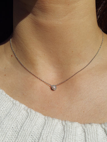 Pearl with Diamond Halo Necklace - 14K White Gold
