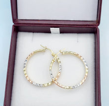 Load image into Gallery viewer, 1" Tri Color Diamond Cut Hoops - 14K Gold