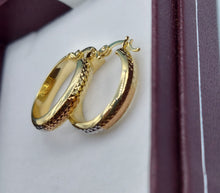 Load image into Gallery viewer, Tri Color Diamond Cut Hoops - 14K Gold