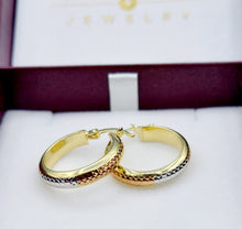 Load image into Gallery viewer, Tri Color Diamond Cut Hoops - 14K Gold