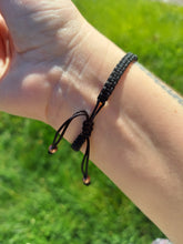 Load image into Gallery viewer, Black CZ Cross Bracelet on Black Macrame