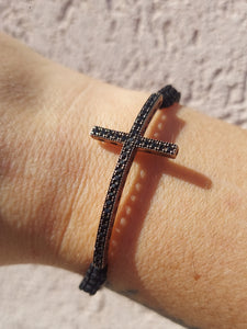 MARIA BLACK マリアブラック CROSS CHARM BRACELET Black CZ Cross Bracelet on Black Macrame – Marie's Jewelry Store