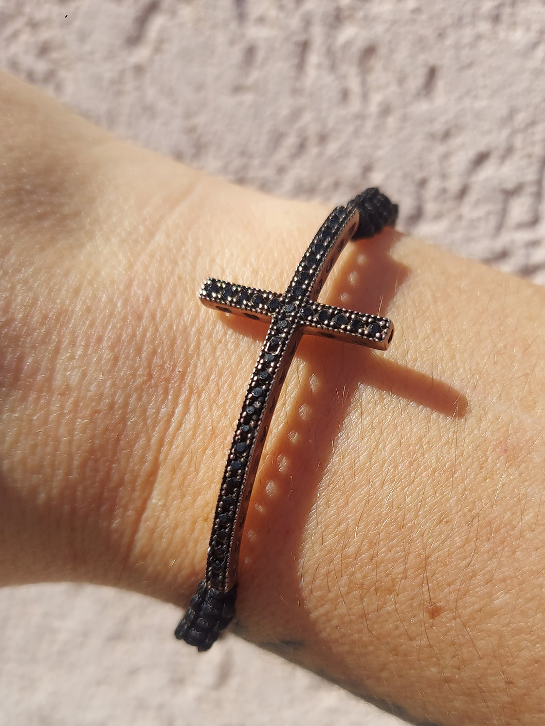Black CZ Cross Bracelet on Black Macrame – Marie's Jewelry Store