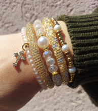 Load image into Gallery viewer, &quot;I am Blessed&quot; - Pearl &amp; Gold Bracelet Stack Set