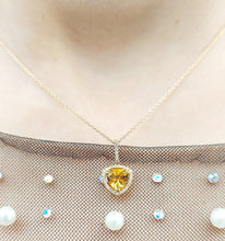 Load image into Gallery viewer, Trillion-Cut Citrine and Diamond Pendant &amp; Chain  - 14K Yellow Gold