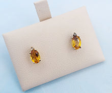 Load image into Gallery viewer, Citrine and Diamond Stud Earrings - 14K Yellow Gold