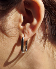 Load image into Gallery viewer, Silver Oval Snap Hoops - Sterling Silver