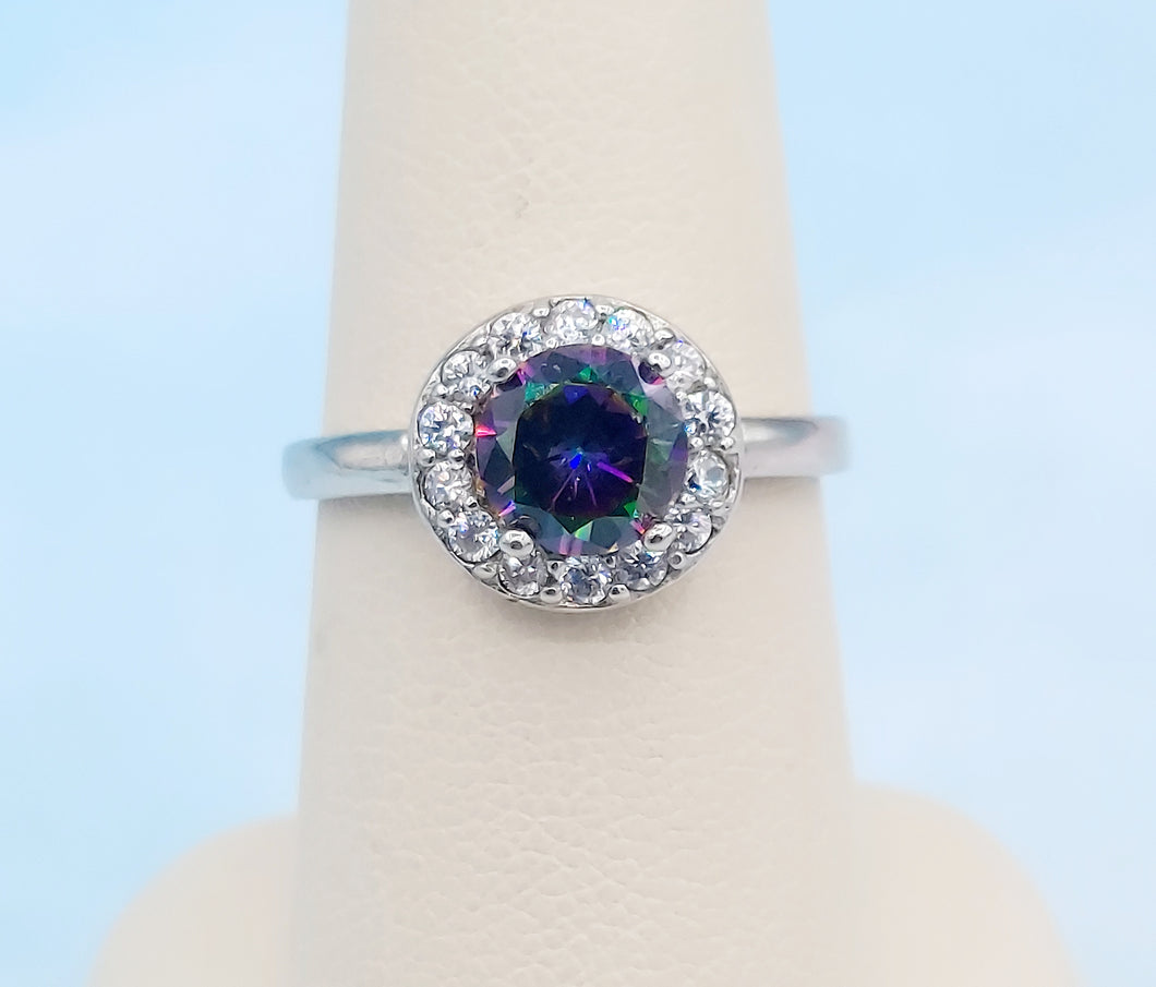 Round Mystic Topaz with Halo Ring - Sterling Silver