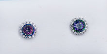 Load image into Gallery viewer, Mystic Topaz Stud Earrings with CZ Halo - Sterling Silver